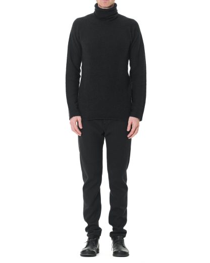 LABEL UNDER CONSTURCTION Men Turtleneck Parabolic Zip Seam Sweater cashmere silk black hide m 3