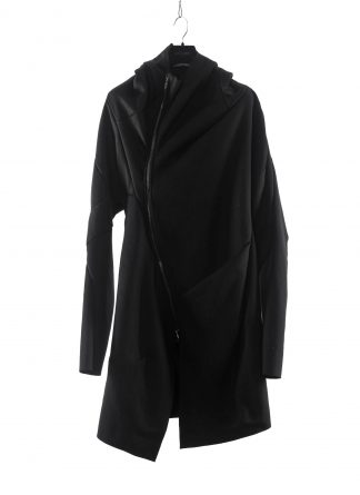 LEON EMANUEL BLANCK DIS M CHC 01 Men Distortion Curved Hooded Coat cashmere virgin wool black hide m 1
