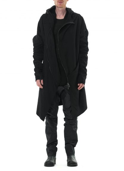 LEON EMANUEL BLANCK DIS M CHC 01 Men Distortion Curved Hooded Coat cashmere virgin wool black hide m 3