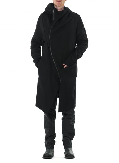 LEON EMANUEL BLANCK DIS M CHC 01 Men Distortion Curved Hooded Coat cashmere virgin wool black hide m 5