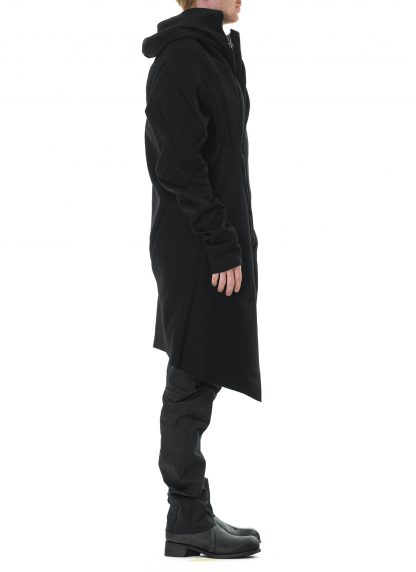 LEON EMANUEL BLANCK DIS M CHC 01 Men Distortion Curved Hooded Coat cashmere virgin wool black hide m 6