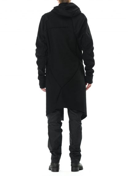 LEON EMANUEL BLANCK DIS M CHC 01 Men Distortion Curved Hooded Coat cashmere virgin wool black hide m 7