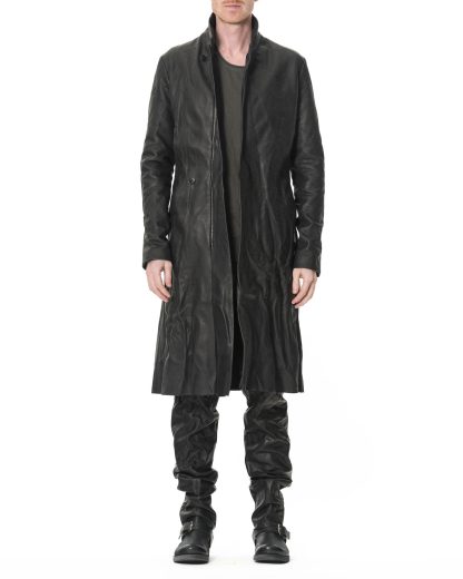 hide-m | M.A+ Vertical Pockets Fitted Coat With Zip, black leather