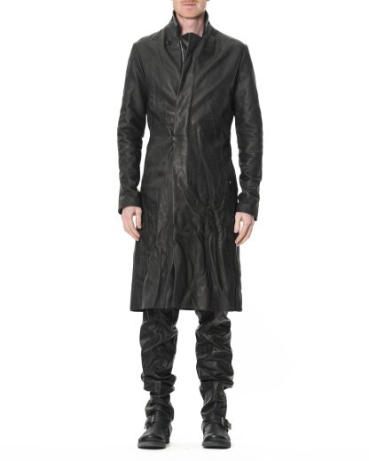 M.A Maurizio Amadei C125Z SY 1.0 Men Vertical Pockets Fitted Coat With Zip Jacket Herren Jacke Mantel cow leather black hide m 4