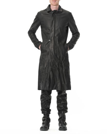 hide-m | M.A+ Vertical Pockets Fitted Coat With Zip, black leather