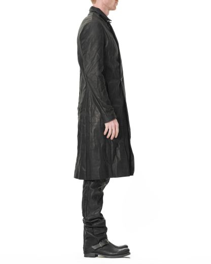 M.A Maurizio Amadei C125Z SY 1.0 Men Vertical Pockets Fitted Coat With Zip Jacket Herren Jacke Mantel cow leather black hide m 6