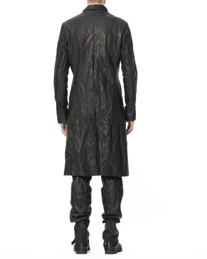 M.A Maurizio Amadei C125Z SY 1.0 Men Vertical Pockets Fitted Coat With Zip Jacket Herren Jacke Mantel cow leather black hide m 7