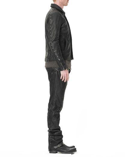 M.A Maurizio Amadei J1S SY 1.0 Men Silver Crosses Sleeve Diagonal Zip Biker Jacket Herren Jacke cow leather black hide m 7