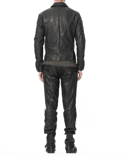 M.A Maurizio Amadei J1S SY 1.0 Men Silver Crosses Sleeve Diagonal Zip Biker Jacket Herren Jacke cow leather black hide m 8