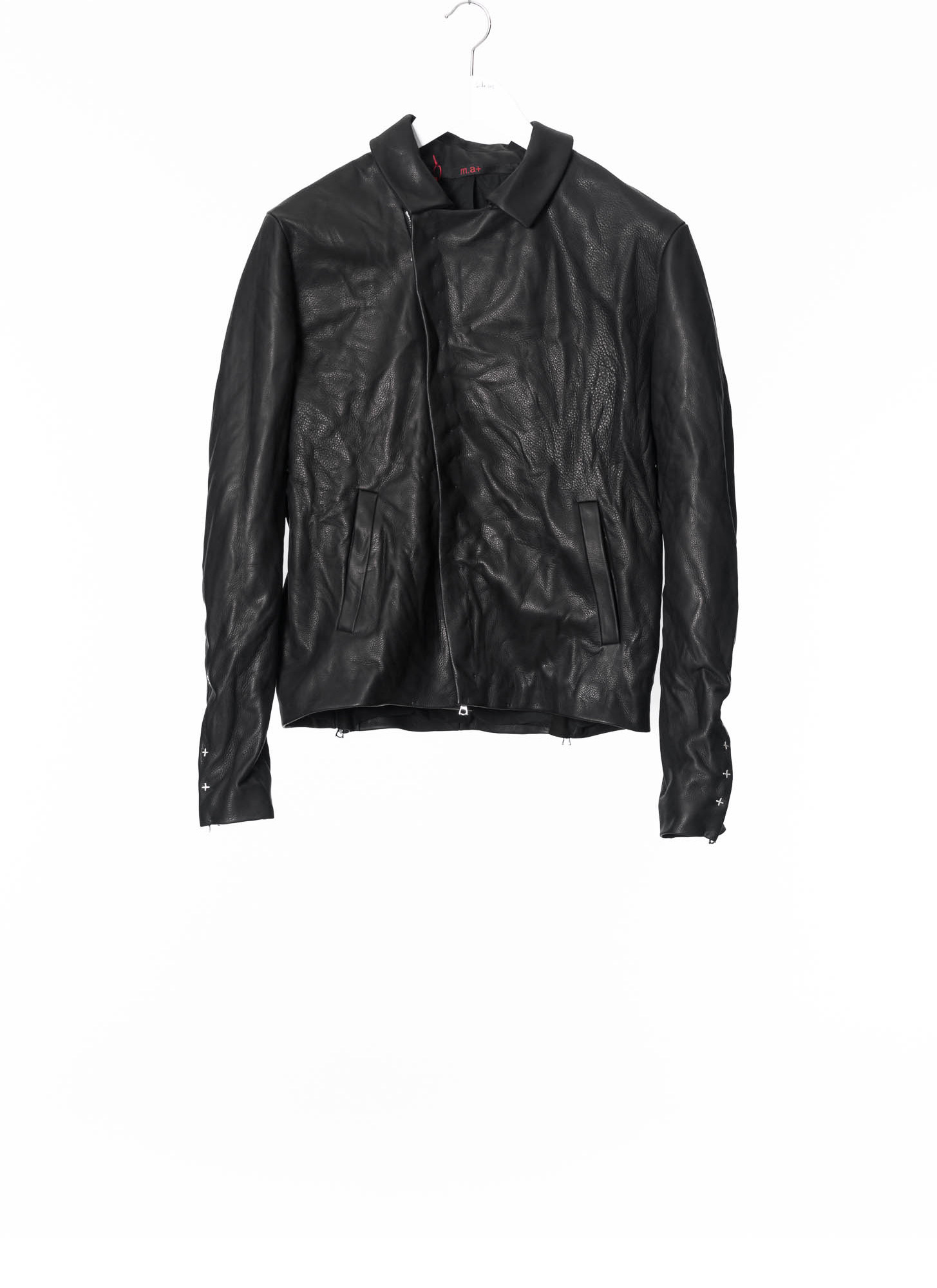 hide-m | M.A+ Silver Crosses Sleeve Diagonal Zip Biker Jacket