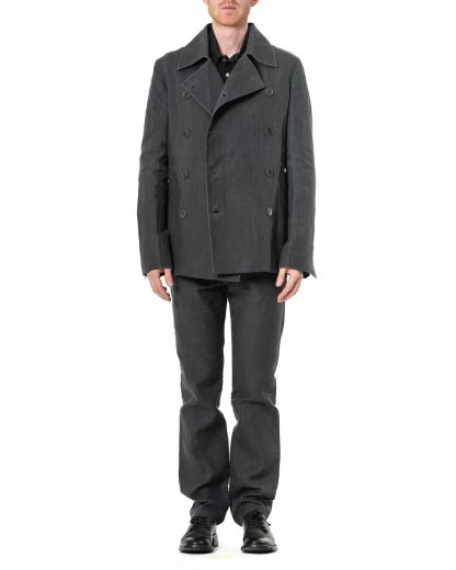 KANG MC 009 LY METAMOR Men BackElbow Split Layer Peacoat Coat Herren Jacke Mantel linen waxed cotton off grey hide m 3