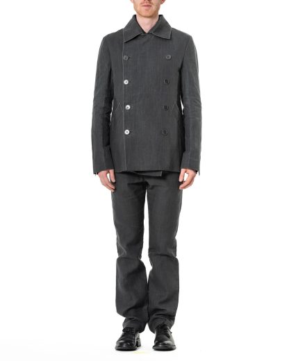 KANG MC 009 LY METAMOR Men BackElbow Split Layer Peacoat Coat Herren Jacke Mantel linen waxed cotton off grey hide m 5