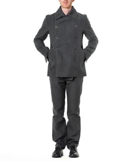 KANG MC 009 LY METAMOR Men BackElbow Split Layer Peacoat Coat Herren Jacke Mantel linen waxed cotton off grey hide m 6