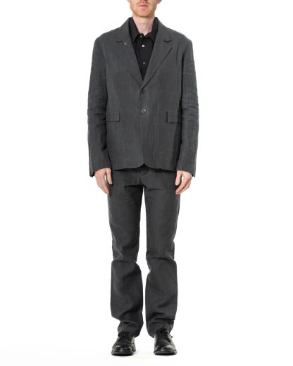 KANG MJ 010 METAMOR Men Mid Fit 3 Buttoned Jacket Herren Jacke Blazer linen waxed cotton off grey hide m 4