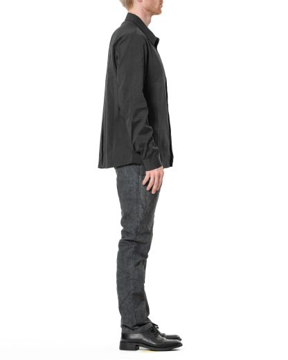 KANG MSHR 005 LY DEPCHEC Men Back Split Relaxed Fit Shirt Herren Hemd cotton silk dark grey hide m 4