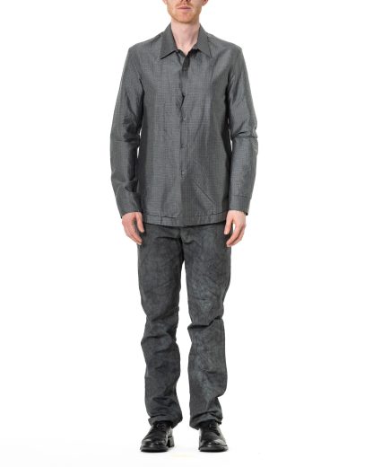 KANG MSHR 012 MO DEPCHEC Men Hand Stitched Hem Border Relaxed Fit Shirt Herren Hemd cotton silk grey hide m 3
