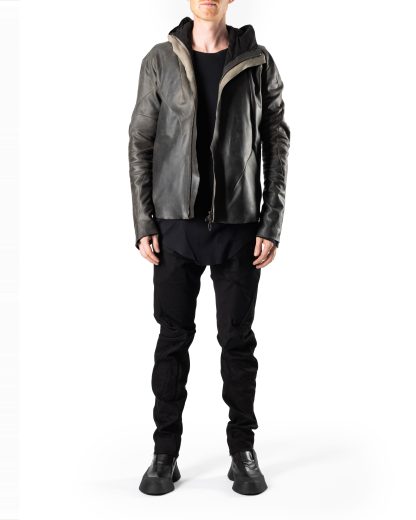 LEON EMANUEL BLANCK DIS M AJHO 01 Men Distortion Hooded Aviator Jacket calf leather dark grey hide m 3