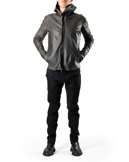 LEON EMANUEL BLANCK DIS M AJHO 01 Men Distortion Hooded Aviator Jacket calf leather dark grey hide m 6