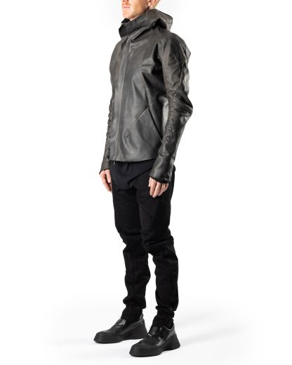 LEON EMANUEL BLANCK DIS M AJHO 01 Men Distortion Hooded Aviator Jacket calf leather dark grey hide m 7