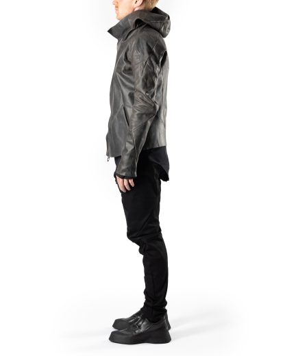 LEON EMANUEL BLANCK DIS M AJHO 01 Men Distortion Hooded Aviator Jacket calf leather dark grey hide m 8