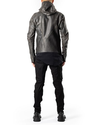LEON EMANUEL BLANCK DIS M AJHO 01 Men Distortion Hooded Aviator Jacket calf leather dark grey hide m 9