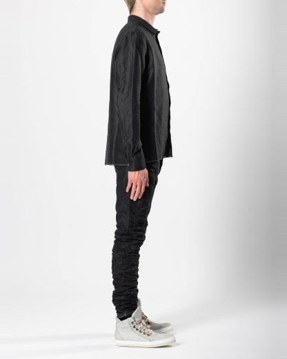 LABEL UNDER CONSTURCTION 45FSH271 14X BK Men Hidden Buttonholes Shirt Herren Hemd linen black hide m 4
