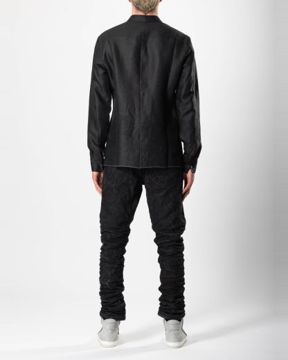 LABEL UNDER CONSTURCTION 45FSH271 14X BK Men Hidden Buttonholes Shirt Herren Hemd linen black hide m 5