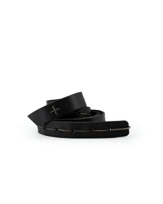 MA+ MACROSS Maurizio Amadei EJ3C Silver Staple Hook Buckle Medium Belt Gürtel cow leather black hide m 1