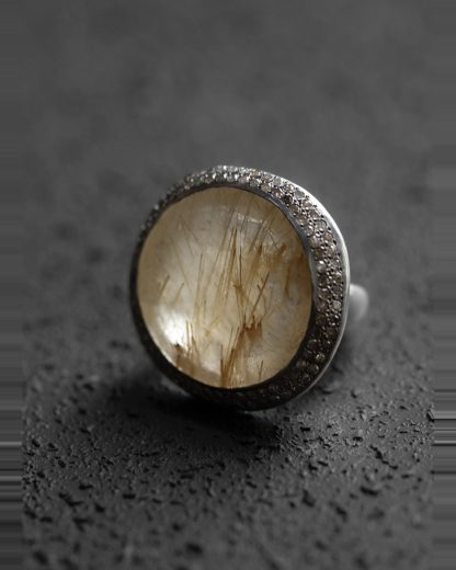ROSA MARIA ROBERTA V S ST DIA CO 2R GLD RQTZ Ring Jewellery Jewelry Schmuck 925 Sterling Silver Ice Grey Diamonds Golden Rutilated Quartz hide m 1