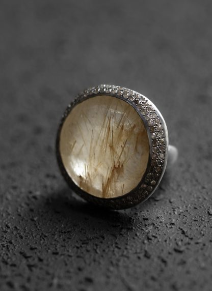 ROSA MARIA ROBERTA V S ST DIA CO 2R GLD RQTZ Ring Jewellery Jewelry Schmuck 925 Sterling Silver Ice Grey Diamonds Golden Rutilated Quartz hide m 1