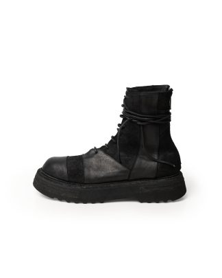 hide-m | GUIDI 525VPW Laced Up Patchwork Boot, black horse