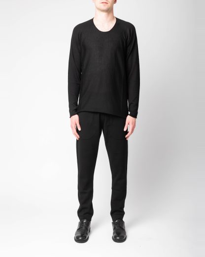 LABEL UNDER CONSTURCTION 44YSW197 GOL1 BK Men Crew Neck Arched Shoulder Sweater Herren Pulli Pullover cashmere silk black hide m 33