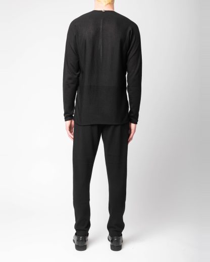 LABEL UNDER CONSTURCTION 44YSW197 GOL1 BK Men Crew Neck Arched Shoulder Sweater Herren Pulli Pullover cashmere silk black hide m 55