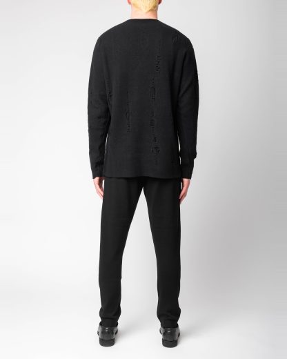 LABEL UNDER CONSTURCTION 46YSW287 GOL1FLA1 BK Men Crew Neck Lunar Sweater reversible Herren Pulli Pullover cashmere wool silk black hide m 10