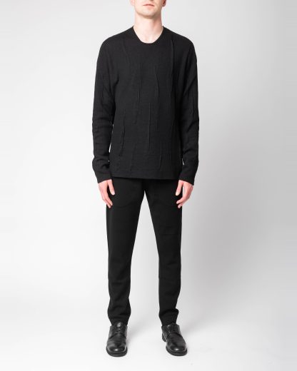 LABEL UNDER CONSTURCTION 46YSW287 GOL1FLA1 BK Men Crew Neck Lunar Sweater reversible Herren Pulli Pullover cashmere wool silk black hide m 5