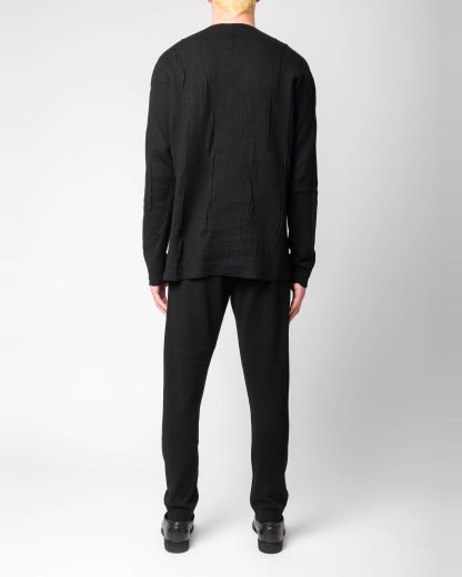 LABEL UNDER CONSTURCTION 46YSW287 GOL1FLA1 BK Men Crew Neck Lunar Sweater reversible Herren Pulli Pullover cashmere wool silk black hide m 7