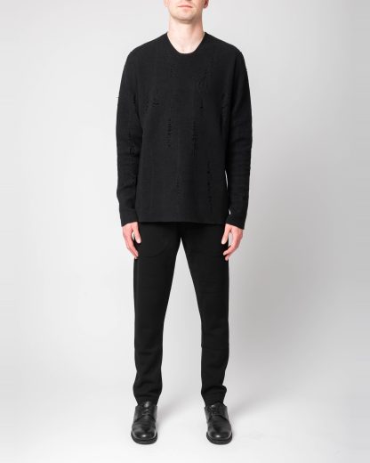 LABEL UNDER CONSTURCTION 46YSW287 GOL1FLA1 BK Men Crew Neck Lunar Sweater reversible Herren Pulli Pullover cashmere wool silk black hide m 8