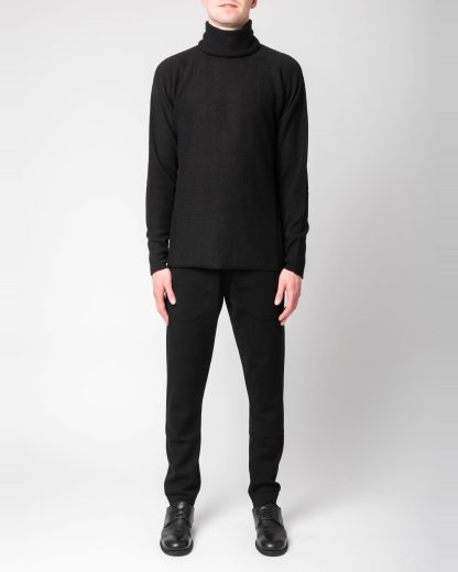 LABEL UNDER CONSTURCTION 46YSW292 CAS1 Men Ruched Turtleneck Arched Shoulder Sweater Herren Pulli Pullover cashmere black hide m 3