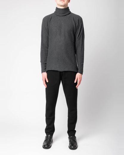 LABEL UNDER CONSTURCTION 46YSW292 CAS1 Men Ruched Turtleneck Arched Shoulder Sweater Herren Pulli Pullover cashmere dark grey hide m 3
