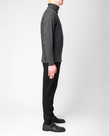 LABEL UNDER CONSTURCTION 46YSW292 CAS1 Men Ruched Turtleneck Arched Shoulder Sweater Herren Pulli Pullover cashmere dark grey hide m 4