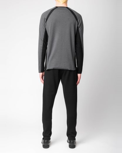LABEL UNDER CONSTURCTION 46YSW303 GOL1 BK MG Men Crew Neck Double Layer Sweater reversible Herren Pulli Pullover cashmere silk medium grey black hide m 10