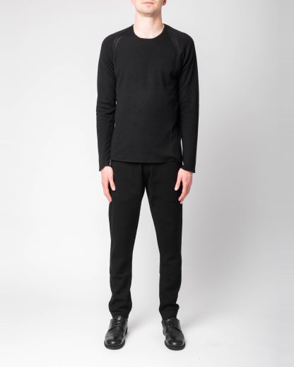 LABEL UNDER CONSTURCTION 46YSW303 GOL1 BK MG Men Crew Neck Double Layer Sweater reversible Herren Pulli Pullover cashmere silk medium grey black hide m 5
