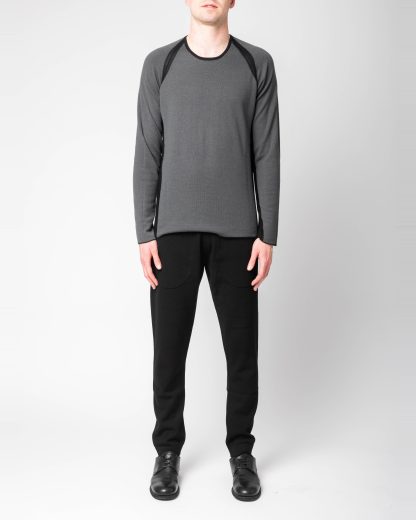 LABEL UNDER CONSTURCTION 46YSW303 GOL1 BK MG Men Crew Neck Double Layer Sweater reversible Herren Pulli Pullover cashmere silk medium grey black hide m 8