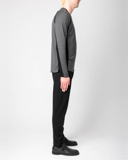 LABEL UNDER CONSTURCTION 46YSW303 GOL1 BK MG Men Crew Neck Double Layer Sweater reversible Herren Pulli Pullover cashmere silk medium grey black hide m 9