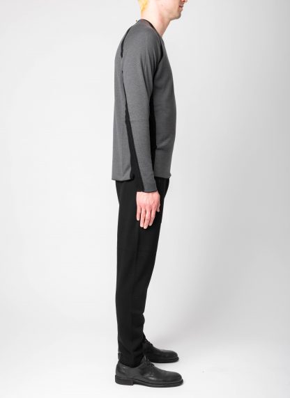 LABEL UNDER CONSTURCTION 46YSW303 GOL1 BK MG Men Crew Neck Double Layer Sweater reversible Herren Pulli Pullover cashmere silk medium grey black hide m 9