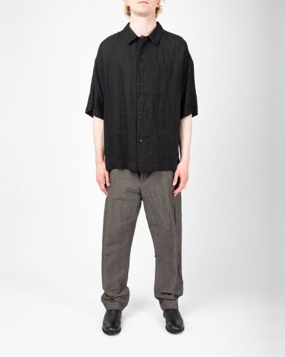 FORME D’EXPRESSION HS016 GBMB Men Camp Shirt With Crescent Pocket Herren Hemd linen black hide m 3