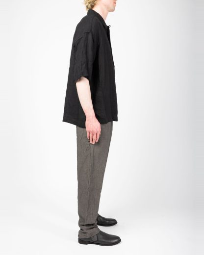 FORME D’EXPRESSION HS016 GBMB Men Camp Shirt With Crescent Pocket Herren Hemd linen black hide m 6