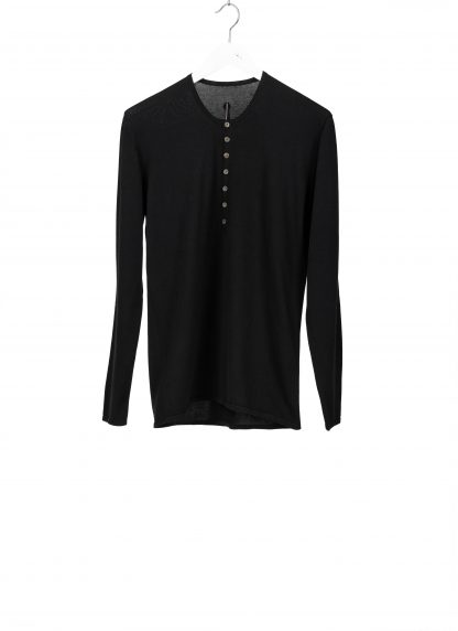 LABEL UNDER CONSTRUCTION 47YSW255 ZER3:2 BK Men Seamless Shoulder Grandad Neck Sweater Herren Pulli Pullover cotton black hide m 1