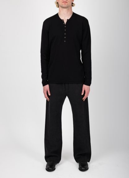 LABEL UNDER CONSTRUCTION 47YSW255 ZER3:2 BK Men Seamless Shoulder Grandad Neck Sweater Herren Pulli Pullover cotton black hide m 3