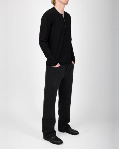 LABEL UNDER CONSTRUCTION 47YSW255 ZER3:2 BK Men Seamless Shoulder Grandad Neck Sweater Herren Pulli Pullover cotton black hide m 4